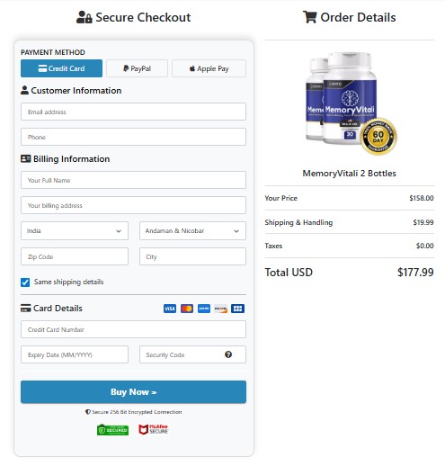 MemoryVitali Secure Checkout